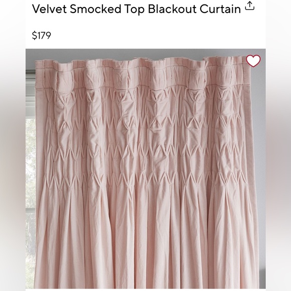 Pottery Barn Teen Velvet Smocked Top Blackout Curtain Blush 52x63 Set of 2